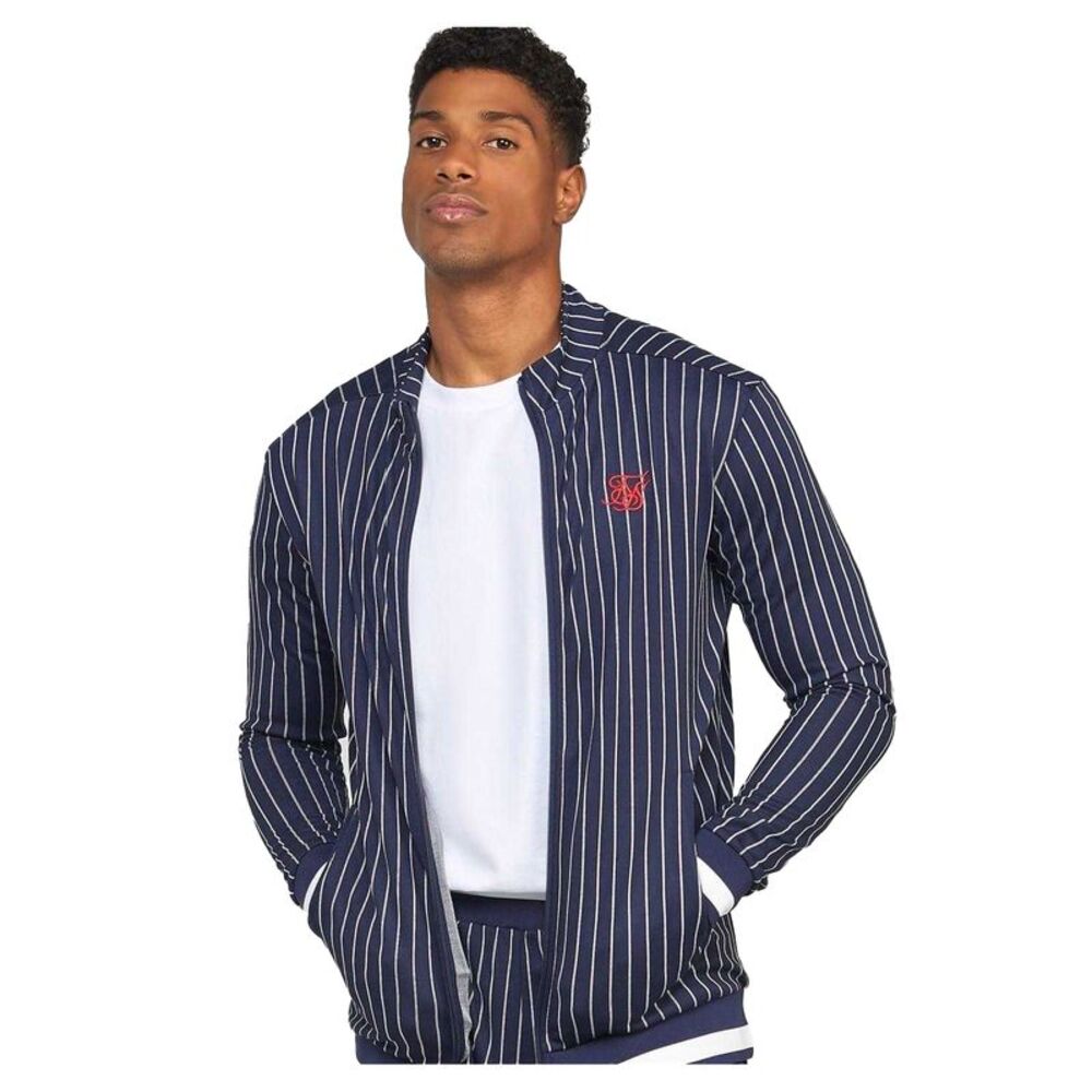 SikSilk Mens Mock Neck  Long-Sleeved Athletic Track Top / Navy